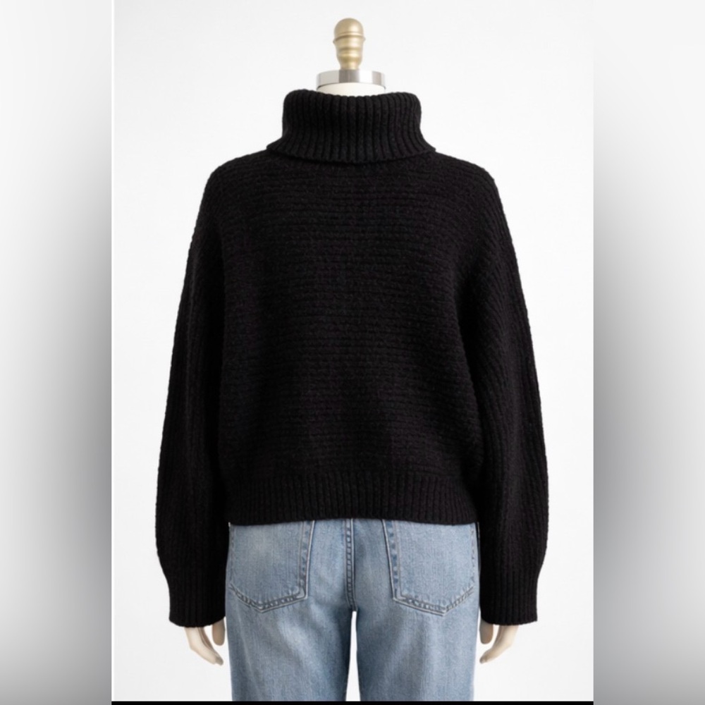 Leith Black Cowl Neck Ribbed Sweater Cozy Oversized Fall /Winter Knit Size M/L - Picture 5 of 9